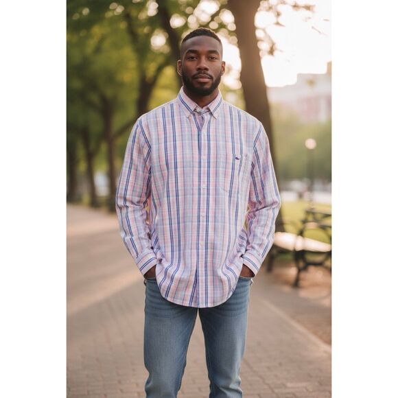 Vineyard Vines Men’s Classic Fit Tucker Shirt Pink Blue Plaid Button Down L - Picture 1 of 5